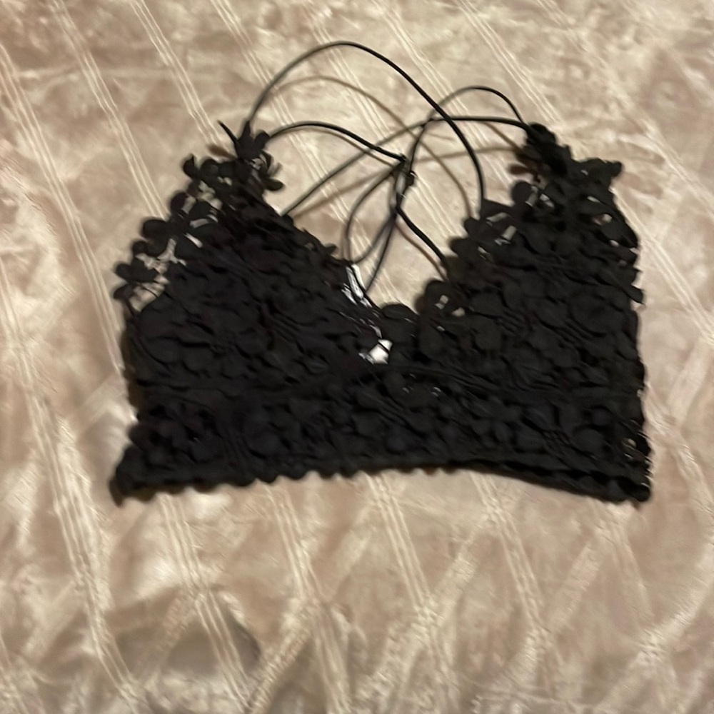 Free People Floral Black Crop Top